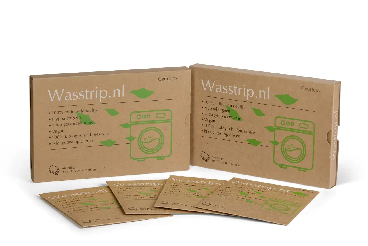 Wasstrips: milieuvriendelijk, hypoallergeen, vegan en 100% biologisch afbreekbaar wasmiddel. Ideaal voor een schone was en een schone planeet.