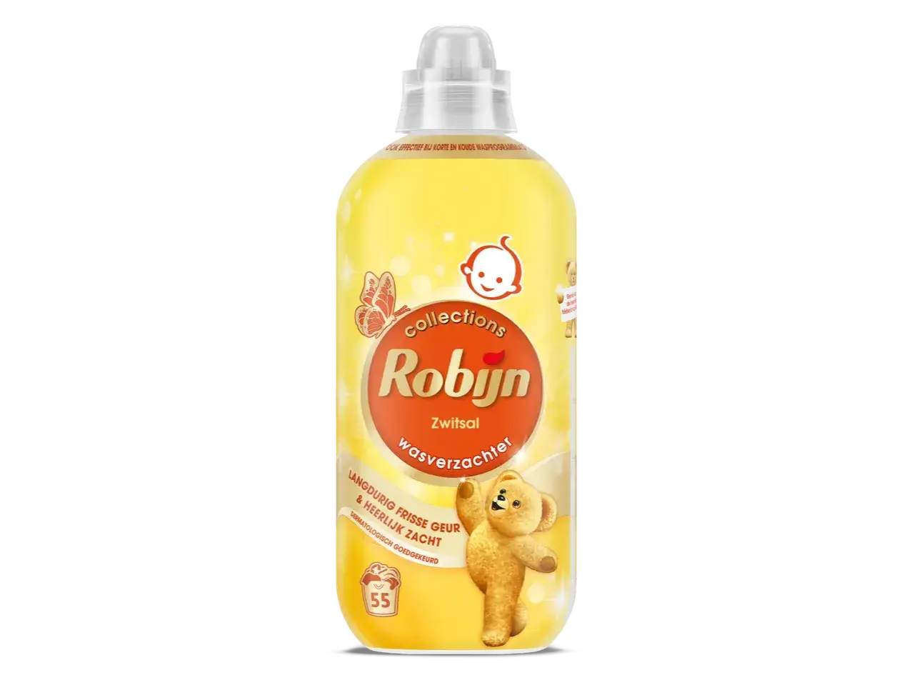 Fles Robijn Zwitsal wasverzachter met langdurig frisse geur en zachtheid. Welke wasverzachter ruikt het langst? Deze!