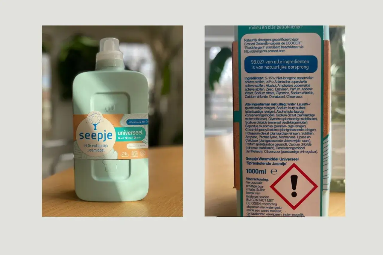 Seepje Universeel wasmiddel, 99,0% natuurlijk en biologisch afbreekbaar, met de geur Sprankelende Jasmijn.