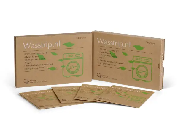 Wasstrips: milieuvriendelijk, hypoallergeen, vegan en 100% biologisch afbreekbaar wasmiddel. Ideaal voor een schone was en een schone planeet.